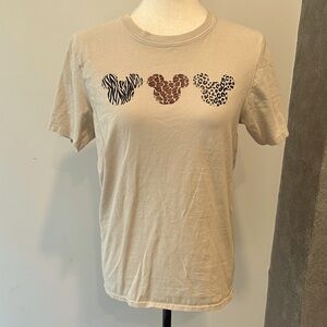 Gildan Beige Graphic Tee with Animal Print Mickeys